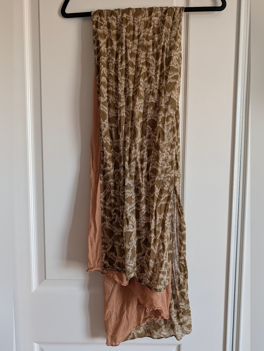 Uniqlo X Hana Tajima Olive-Tone Patterned and Tan Drapey Wrap Scarf